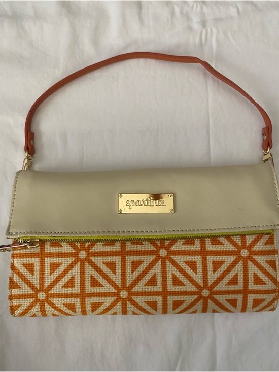 Spartina 449 Handbags - Spartina 449 Cream and Orange Geometric Wristlet